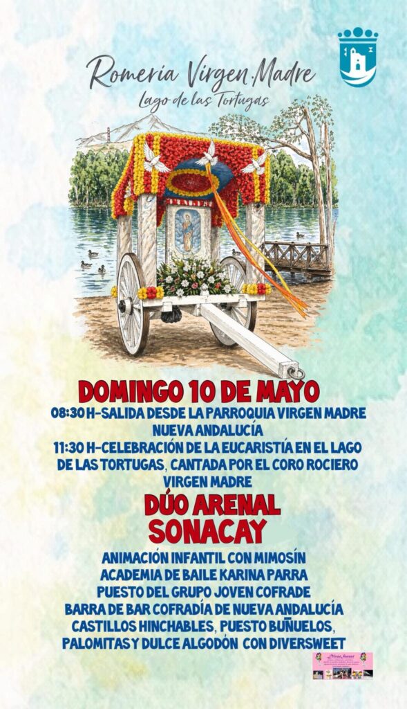 Romería Virgen Madre en Nueva Andalucía Marbella con carreta y celebración en el Lago de las Tortugas